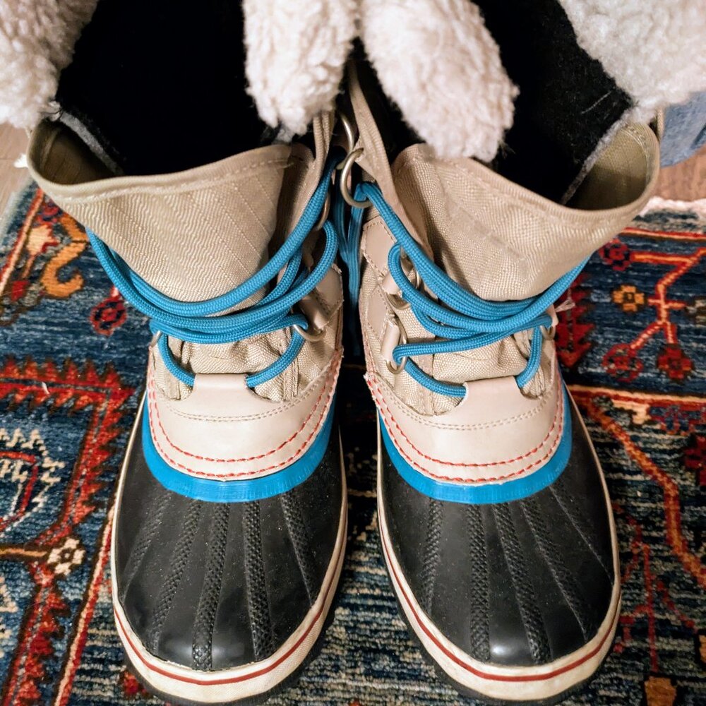 SOREL Gray and Blue Fleece-Lined Winter Boots Size 7/8